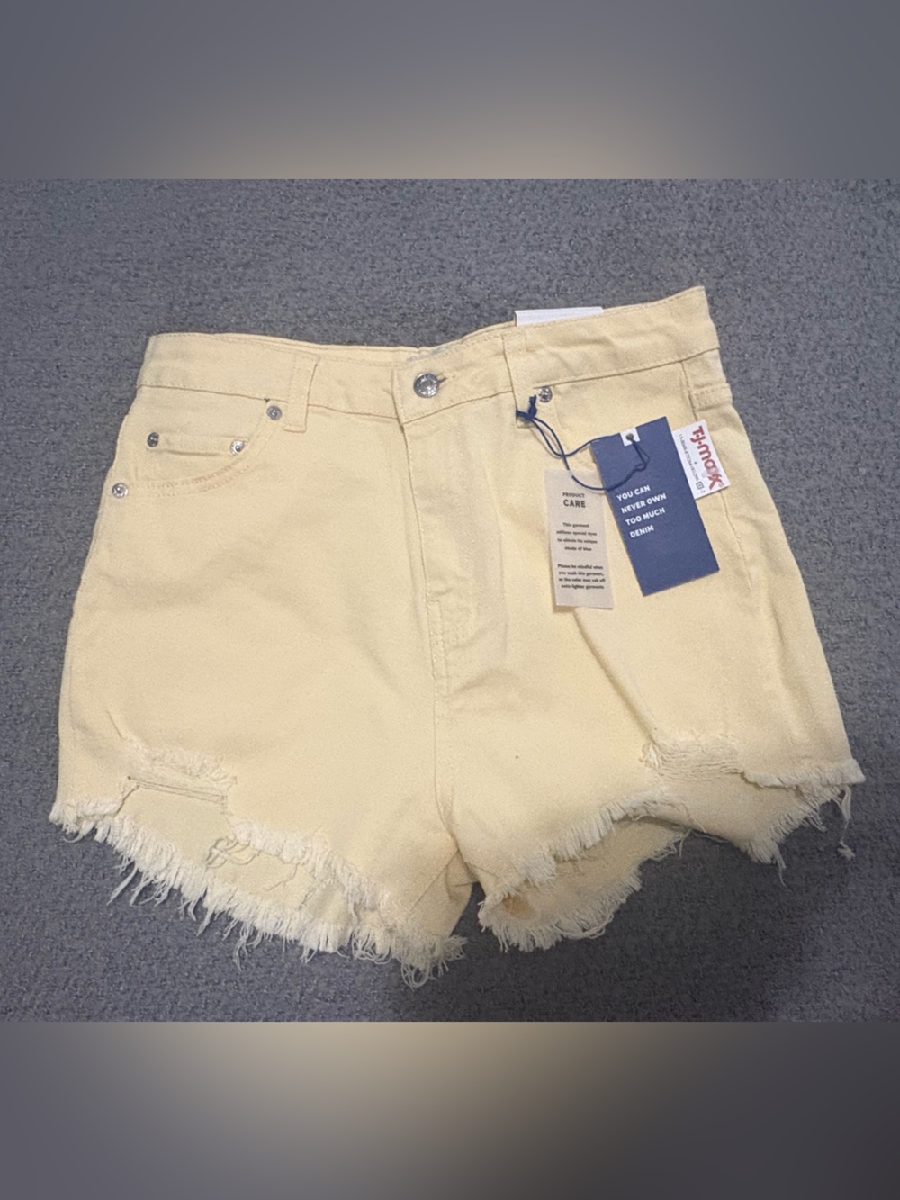 Love Tree Pale Yellow Frayed Hem Jean Shorts